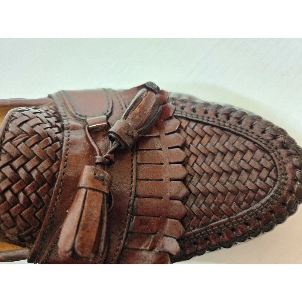 Nunn Bush, Mens 9.5M, Brown, Woven Leather, Tassel, Loafers, Dress Shoes